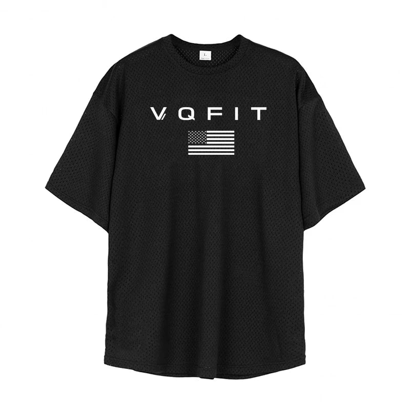 Oversized Gym Bodybuilding Muscle Tops Loose Mesh Quick Dry Shirt Fitness Men's T-Shirt Sports Running Short Sleeve