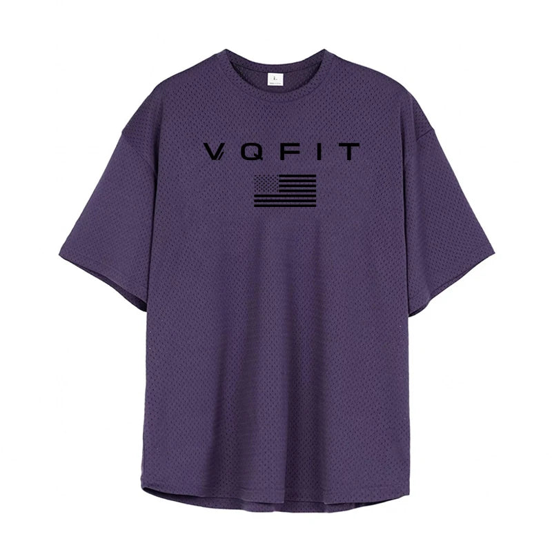 Oversized Gym Bodybuilding Muscle Tops Loose Mesh Quick Dry Shirt Fitness Men's T-Shirt Sports Running Short Sleeve