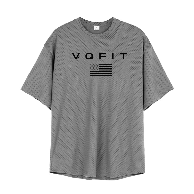 Oversized Gym Bodybuilding Muscle Tops Loose Mesh Quick Dry Shirt Fitness Men's T-Shirt Sports Running Short Sleeve